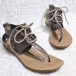 Sorel Women's Brown Lace Up Thong Sandals Sz‎ 8 Flip Flop Alligator Travel Boho
